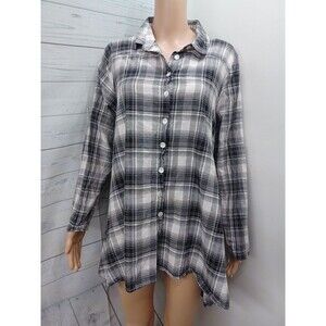 Tulip Brand Womens Top Sz S White Plaid Button Up Long Sleeve Casual